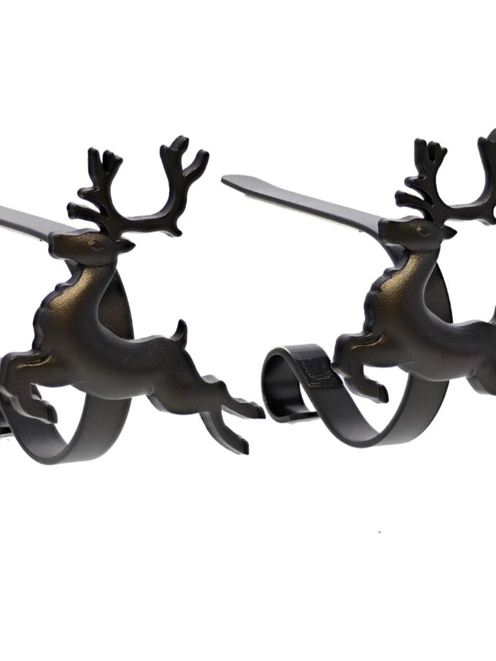 MantleClip Stocking Holders with Removable ZINC Alloy Holiday Icons 2-Pack Reind